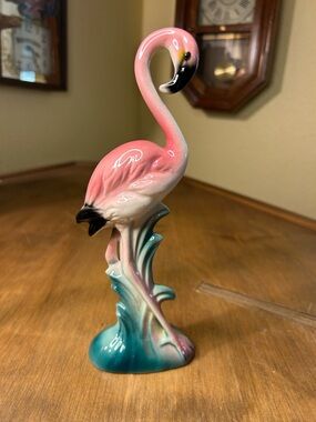 Vintage Ceramic Pink Flamingo Figurine 8"-tall Mid-Century Modern